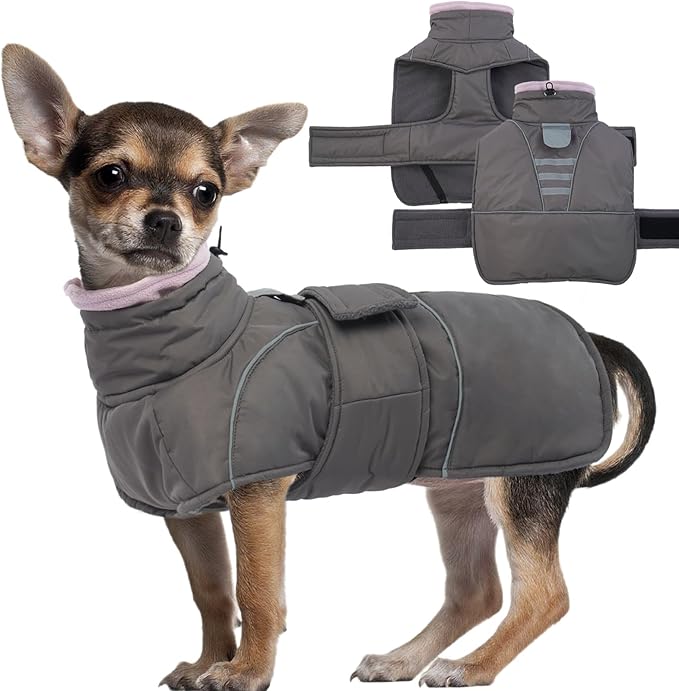 Dog Winter Coat for Small to Large Dogs(XS-XXXL)– Waterproof Windproof Fleece Lined Jacket with Reflective Trim,Pet Vest with Adjustable Buckles, Machine Washable Grey XS