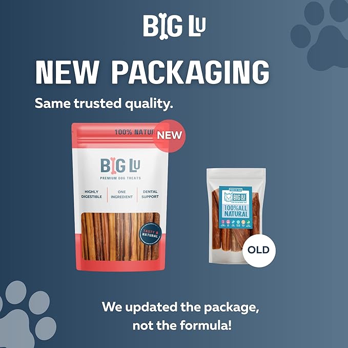 Big Lu - 6” Regular Bully Sticks, 12 Count, 100% Grass-Fed Beef Chews, Fully Digestible, Long-Lasting Treats for Aggressive Chewers, Natural Single-Ingredient Chews for All Dog Breeds