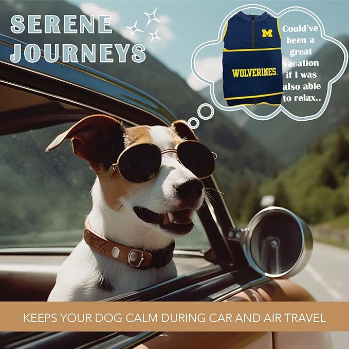 NCAA Michigan Wolverines Dog Anxiety Shirt Calming Soothing Vest, Dogs Cats with Anxiety, Fears, Fireworks, Loud Noises, Dark, Lonely Keeps Dogs Calm & Feeling Safe, Relaxing Jacket, Medium