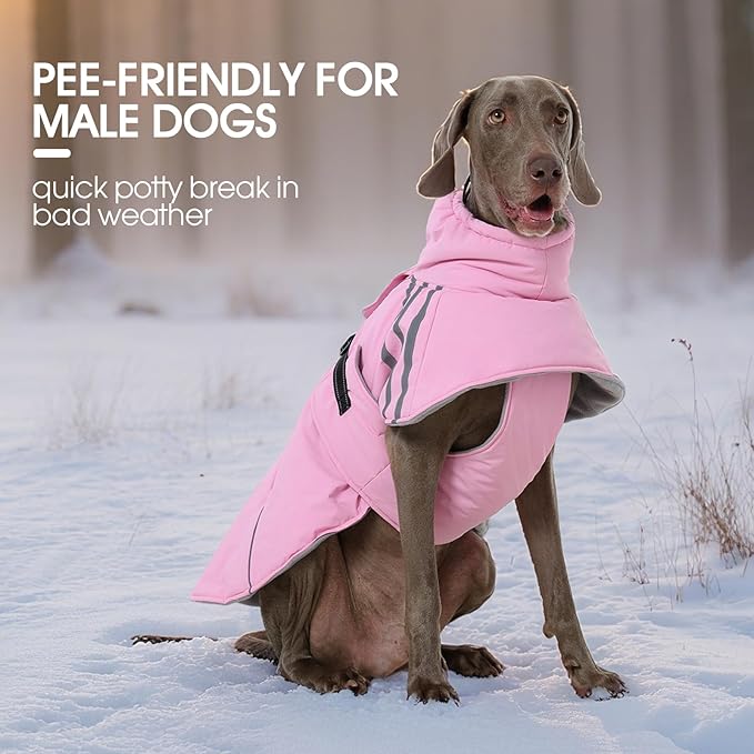 FUAMEY Dog Cold Weather Coats,Dog Winter Jackets for Large Dogs Warm Dogs Coat with Reflective Strips Waterproof Pet Snowsuit Thick Paded Pets Vest for Labrador Golden Retriever Pink 2XL