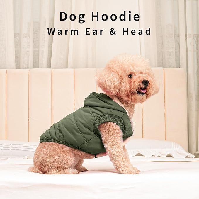 Extra Warm Dog Hoodie in Winter for Large Dogs Jacket Pet Coats with Hooded Green XXL