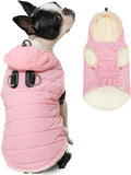 Fleece Lining Dog Hoodie with Harness Built in,Extra Warm Small Dog Jacket in Winter Puppy Coats with Drawstring Hooded,Light Pink S