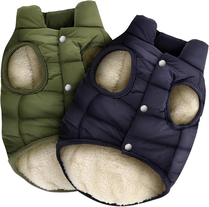 Syhood 2 Pieces Dog Jacket 2 Layers Fleece Lined Dog Jacket Warm Soft Windproof Small Pet Coat for Winter Cold Weather(S,Navy,Green)