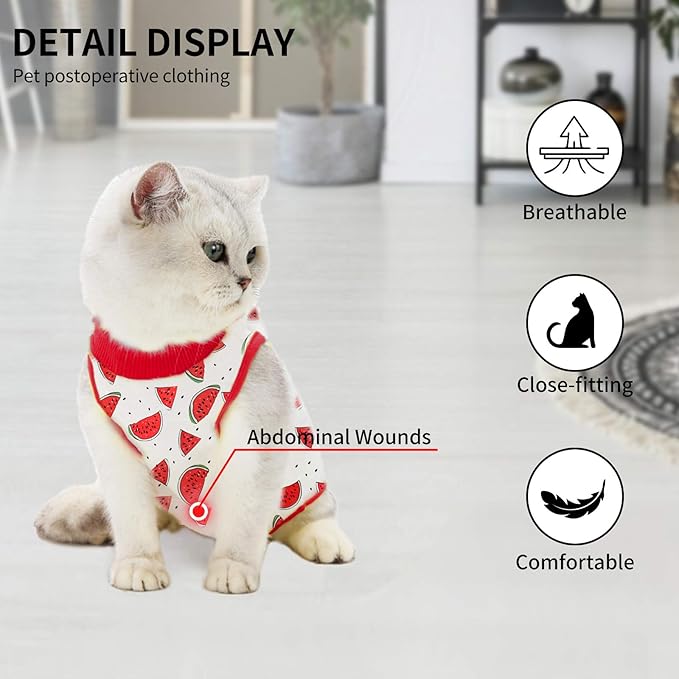 Cat Professional Surgical Recovery Suit,E-Collar Alternative for Cats Dogs,After Surgery Wear, Pajama Suit,Home Indoor Pets Clothing (S(3.3-5.5lbs), Watermelon)