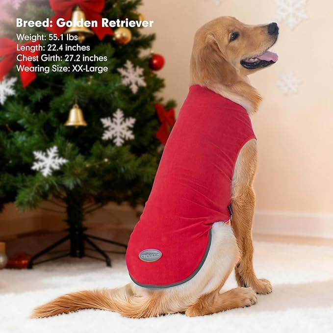cyeollo 2 Pack Dog Sweater, Warm Fleece Dogs Vest Pullover Doggie Sweatshirt Soft Dog Jacket Reflective Stretchy Pet Clothes Cold Weather Coats for Medium to Large Dogs Boy & Girl, Red & Fuschia XXL