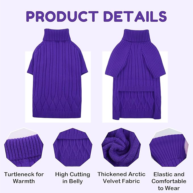 Dog Sweater, Dog Sweaters for Large Dogs Girl Boy, Large Dog Sweatshirt, Turtleneck Thick Warm Dog Sweater, Doggie Christmas Sweater, Pet Sweatshirt Clothes Outfit Fall Knit Pitbulls (Purple L)