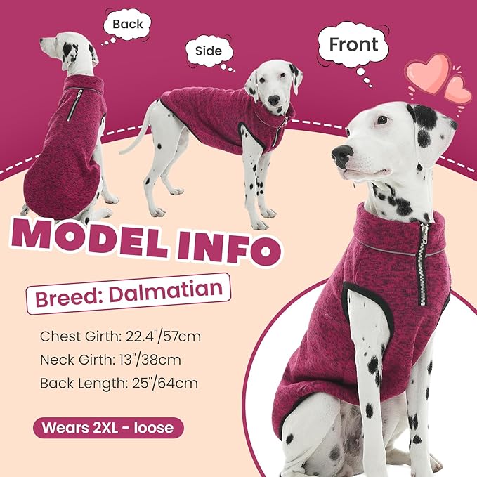 ROZKITCH X-Large Dog Sweater, Stretchy Jacket with Fleece Lining, Knit Pet Coat for Large with Zipper Opening for Harness, Fleece Jumpsuit Adjustable Neck Reflective Pet Jacket Rosered XL