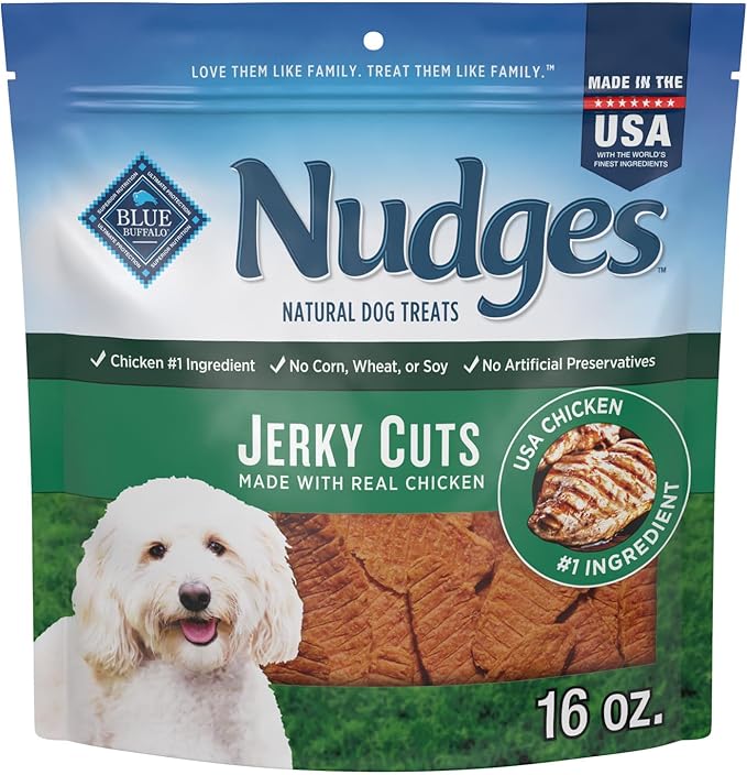 Blue Buffalo Nudges Jerky Bites Dog Treats, Made in the USA with Natural Ingredients, Bite-Sized Pieces, Chicken, 16-oz Bag