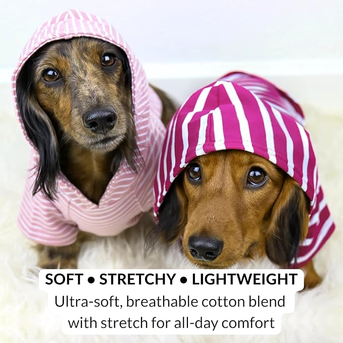 DJANGO Dog Hoodie – Warm, Lightweight, Soft & Stretchy Dog Sweater with Hood, Harness Hole & Elastic Waistband – Cozy Sweatshirt for Small Dogs up to 25 lbs, Dachshunds & Puppies – Boysenberry, Small