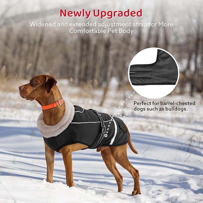 Dog Coat, Warm Dog Winter Coat Reflective Jacket Waterproof Fleece Vest, Pet Jacket Cozy for Cold Weather, Dogs Snowsuit Windproof, Adjustable Buckle for Large Dogs
