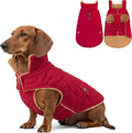 azuza Dog Jacket Waterproof & Windproof Dog Coat for Small Dogs with Thick Fleece, High Collar with Leash Hole, Adjustable Velcro & Elastic Belly, Red, S