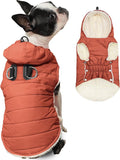 Fleece Lining Dog Hoodie with Harness Built in,Extra Warm Large Dog Jacket in Winter Doggie Coats with Drawstring Hooded,Orange XXXL