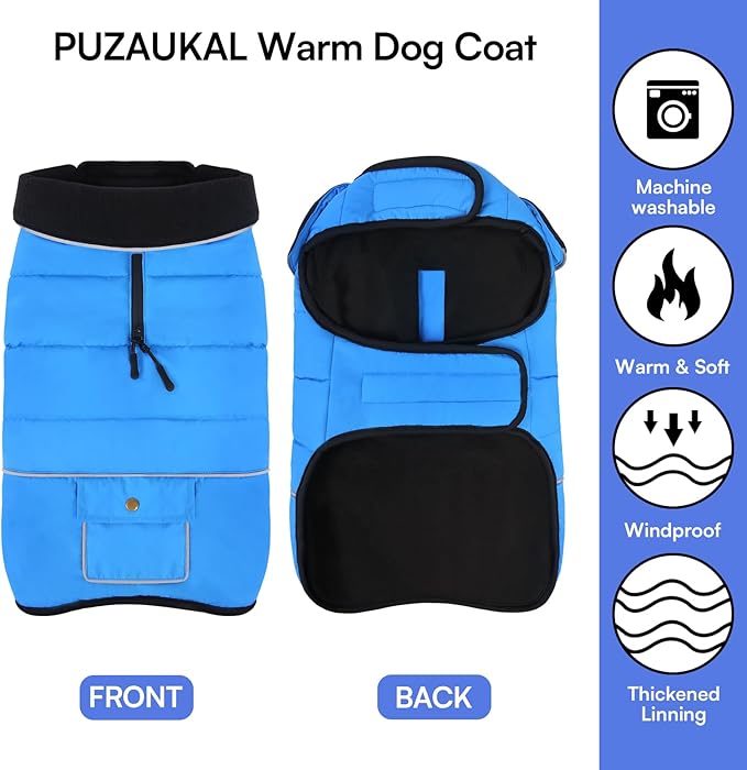 Dog Coat, Large Dog Jacket, Windproof Dogs Puffer Jacket, Fleece Lined Warm Dogs Winter Coat with Harness Hole(Blue 3XL)