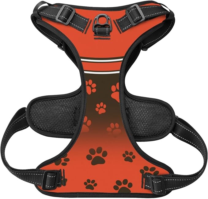 Custom Cleveland Dog Harness with Reflective Stripes Personalized Name and Number Dog Vest Harness with Pet Traction Rope for Small Medium Large Dog