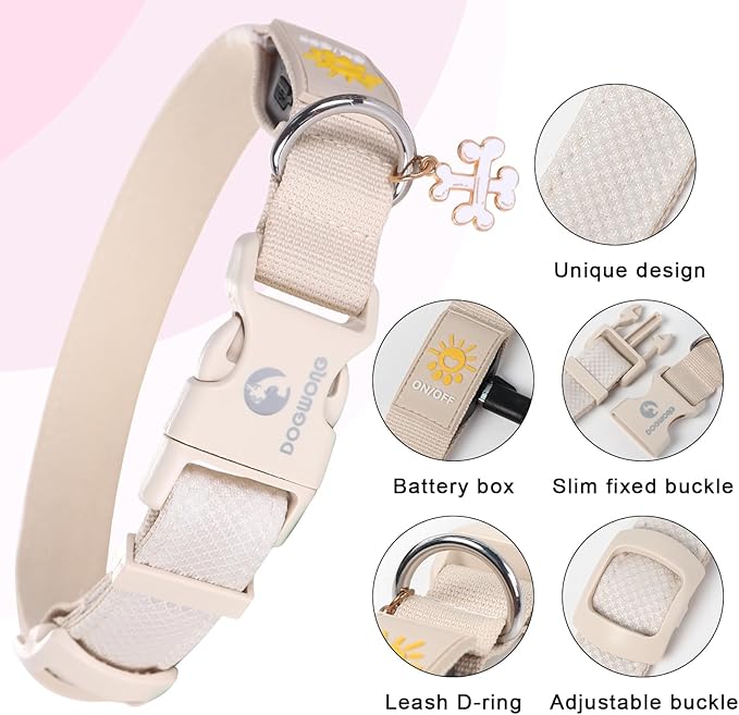 DOGWONG LED Dog Collar - Heavy Duty Light up Collars - Rechargeable Waterproof - Lighted Dog Collar for Night Walking, Hiking, Camping(White,S)