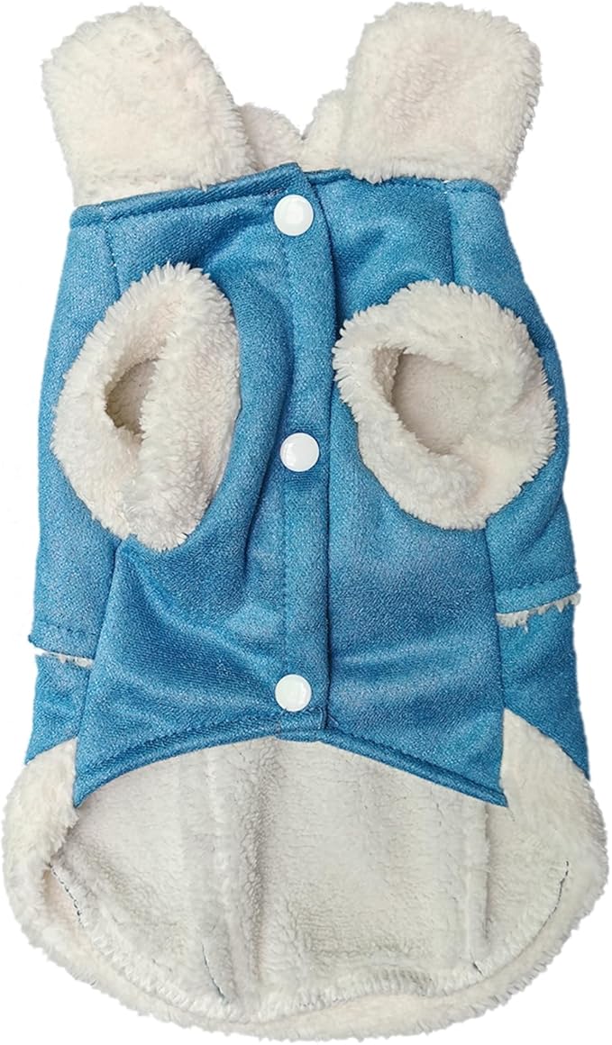 Jecikelon Bowtie Dog Cold Weather Coat Fleece Lining Warm Pet Puppy Turtleneck Dogs Winter Clothes for Small Dogs with D-Ring (Blue, Large)