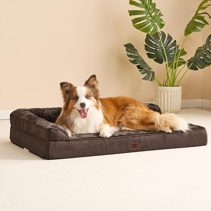 EHEYCIGA Memory Foam Dog Bed XLarge Sized Dogs, Extra Large Dog Bed Orthopedic with Washable Removable Cover, Waterproof XL Pet Bed Couch for Crate, 41x27x6 Inches, Brown