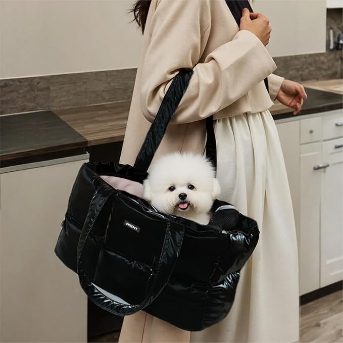 Small Dog Carrier Purse & Cat Tote Bag, Soft-Sided Handbag with Safety Strap, Breathable Mesh, Comfort Carry & Plush Cotton Interior, Lightweight Pet Travel Carrier for Daily Adventures (Black)