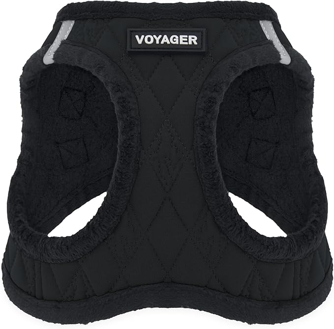 Best Pet Supplies - All Weather Mesh / Plush, Reflective, No Pull Harness for Small, Medium Dogs, Cats - Secure with Hook & Loop Fastener, Buckle, Double D-Rings - Black Plush, S