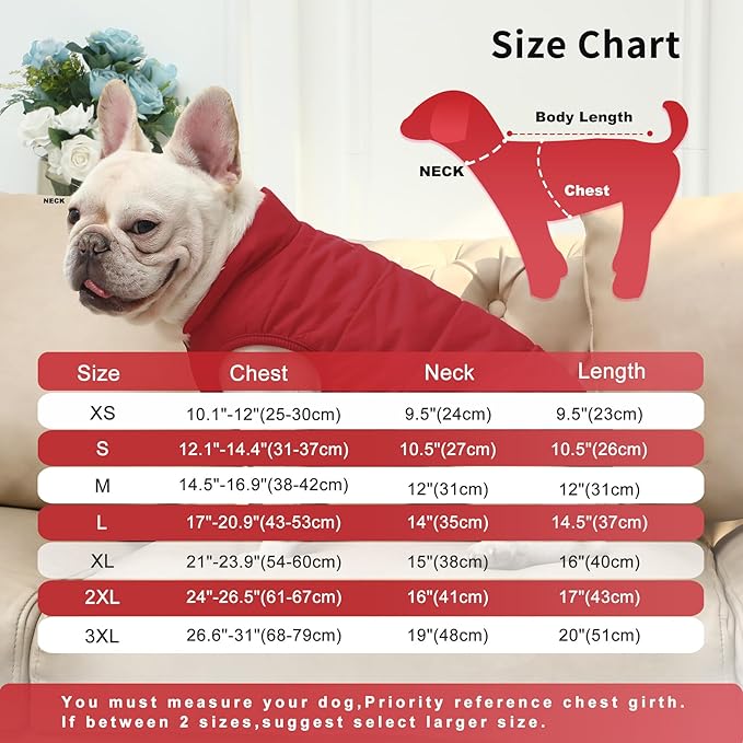 2 Layers Fleece Lined Warm Dog Jacket for Winter Cold Weather,Soft Windproof Large Dog Coat,Red XXL