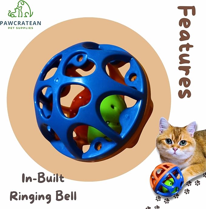 Large Cat Ball Toy with Bell - Durable, Self-Entertainment, Colorful Indoor Exercise (Yellow & Purple) (Blue & Red)