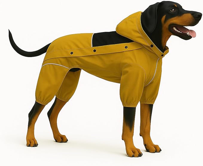LOVELONGLONG Waterproof Dog Raincoat with Removable Hood – Outdoor Full Body Dog Jacket, Windproof Snowproof Shell Suit – All Season Pet Rain Gear Mustard Yellow XXS