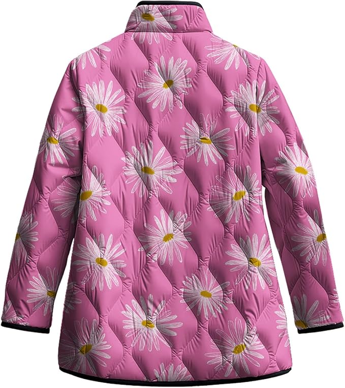 LIZALIG Women's Cropped Puffer Jacket Lightweight Floral Print Long Sleeve Padded Quilted Puffy Cardigan Coat