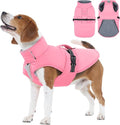 IECOii Dog Cold Weather Coats - Reflective, Adjustable & Windproof Snow Jacket for French Bulldog & Corgi, Waterproof Warm Vest with Fleece Lining for Outdoor Adventures, Pink, Size L