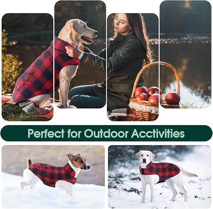 Kuoser Reversible Dog Jacket, Warm Winter Coat for Medium & Large Dogs, Warm Windproof Pet Cold Weather Clothes, Red XL