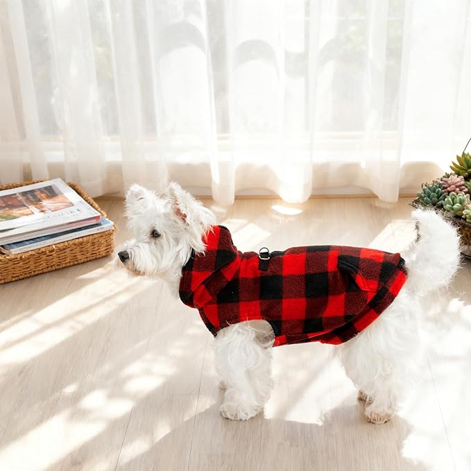 EXPAWLORER Dog Hoodie Fleece Sweater Vest, Plaid Dog Sweatshirt Fall Winter Pet Clothes with Leash Hole, Sleeveless Warm Cozy Puppy Clothing for Cat Small Medium Large Dogs Girl Boy, Checkered L