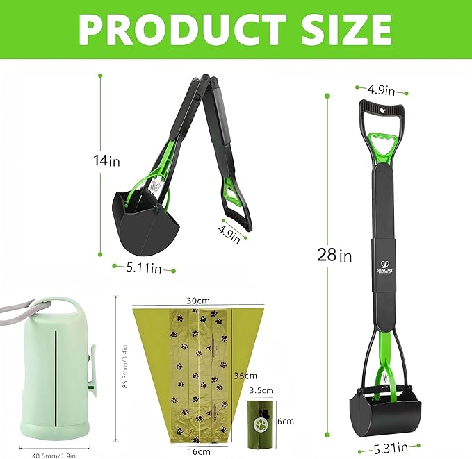 28" Foldable Pooper Scooper with Bag Dispenser & Rolls – Compact One-Hand Pickup, Heavy-Duty Design for Yard & Daily Walks