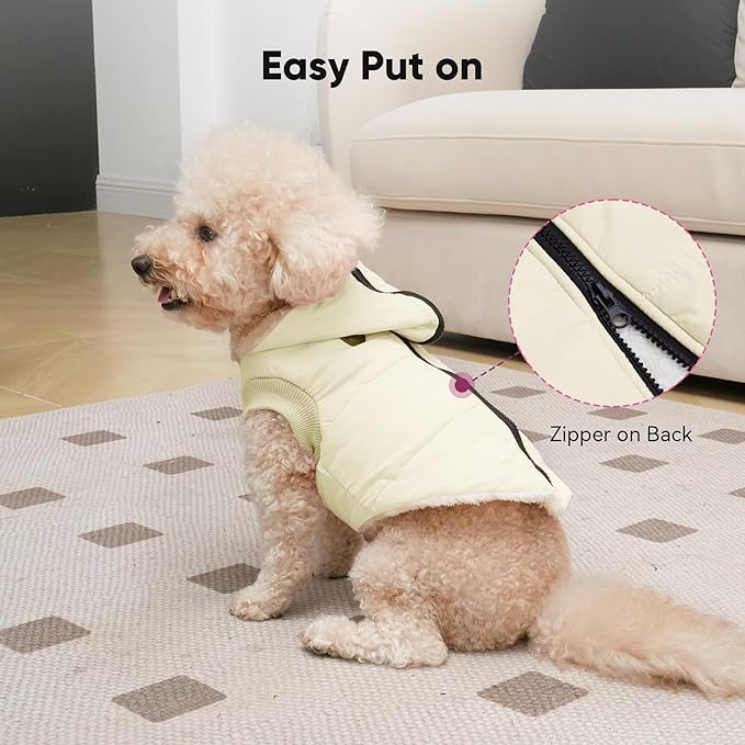 Fleece Lining Dog Hoodie with Harness Built in,Extra Warm Large Dog Jacket in Winter Doggie Coats with Hooded,Light Yellow XXXL