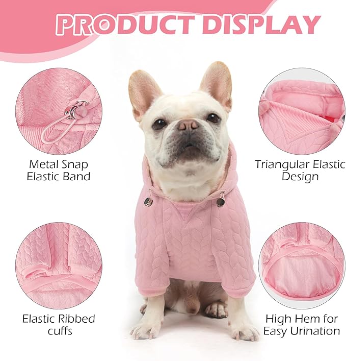 EXPAWLORER Textured Cable Knit Basic Dog Hoodie, Elevated Style Dog Sweater with Leash Hole and Pocket, Soft and Warm Pet Winter Coat, Cold Weather Clothes for Small Medium Large Dogs Cats,Pink XXL