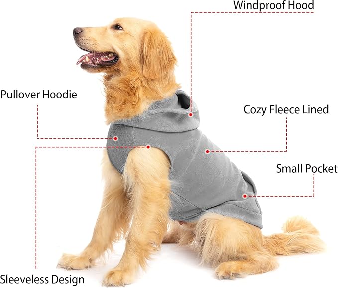 EXPAWLORER Dog Hoodie Fleece Sweater Vest, Hooded Dog Sweatshirt Fall Winter Pet Clothes with Leash Ring, Sleeveless Warm Cozy Puppy Clothing for Cat Small Medium Large Dogs Girl Boy, Grey M