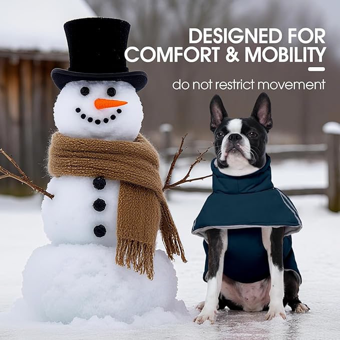 FUAMEY Dog Cold Weather Coats,Dog Winter Jackets for Medium Dogs Warm Dogs Coat with Reflective Strips Waterproof Pet Snowsuit Thick Paded Pets Vest for Boston Terrier French Bulldog Blue M