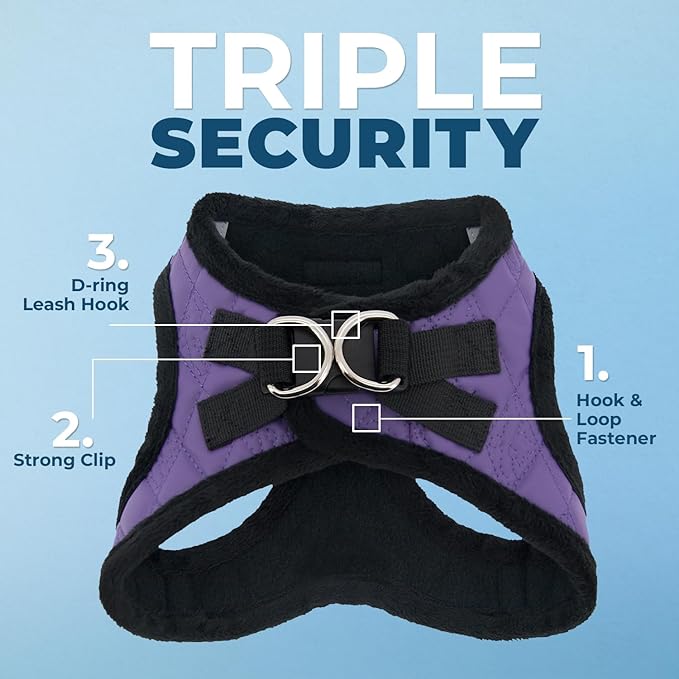 Best Pet Supplies - All Weather Mesh / Plush, Reflective, No Pull Harness for Small, Medium Dogs, Cats - Secure with Hook & Loop Fastener, Buckle, Double D-Rings - Purple Faux Leather, S