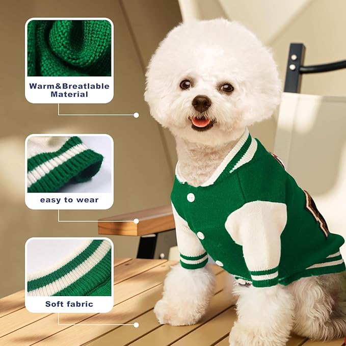 Small Dog Sweater Sweatshirt Cute Puppy Sweaters - Winter Green Warm Knitted Bear Design for Puppies (L)