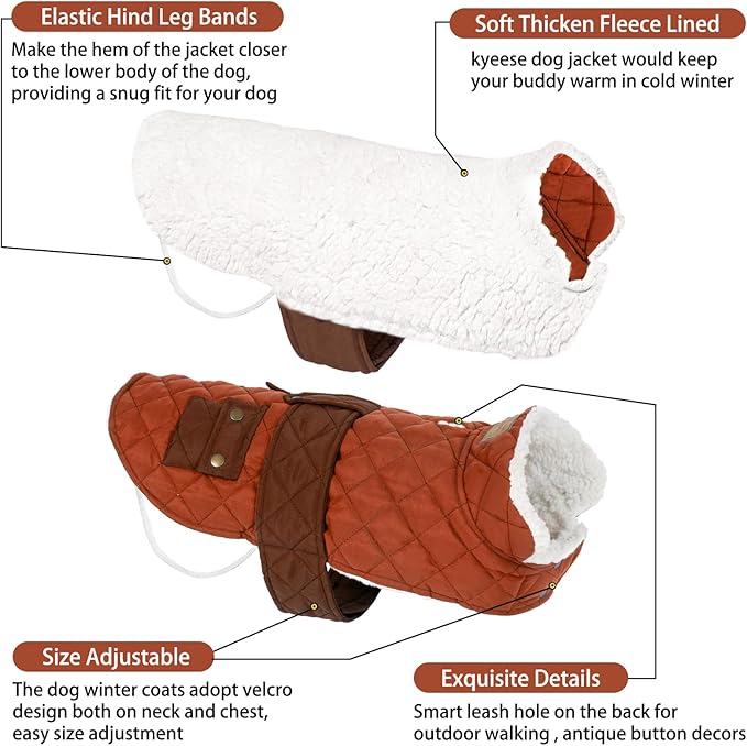 KYEESE Dog Coat Soft Dogs Jacket with Pocket Warm Pet Winter Puffer Coat with Leash Hole Windproof Pet Sweater with Thick Dog Coats for Medium Dogs Waterproof Pets Clothes for Cold Weather