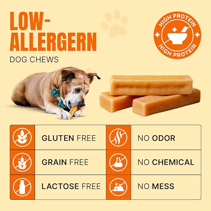 Tibetan Dog Chew Yak Cheese Sticks (3 Large Chews) - Handmade Treats for (Large Dogs), Long-Lasting, Easy to Digest, Grain-Free, Gluten-Free, Supports Dental Health, for Aggressive Chewers