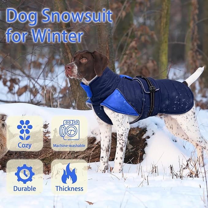 MIGOHI Warm Dog Jacket - Waterproof Small Dog Coat with Furry Collar, Windproof Dogs Fleece Vest, Reflective Cold Weather Coats for Small Dogs, Adjustable Buckle,Poodle,S,DarkBlue