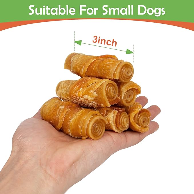 MON2SUN Rawhide Free Dog Treats, 3 Inch Chicken Wrapped Rolls, Low Fat and Training Snacks, Peanut Butter Flavor Chews for Small Dogs, 21.16oz (16 Count - Pack of 1)