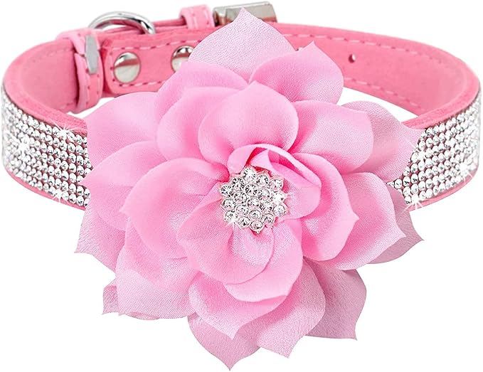 Serijoars Small Dog Collar with Rhinestone Crystal Diamond Colorful Bling Girl Puppy Cat Collars (XS, Pink6)