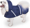 Dog Raincoat, Adjustable Rain Jacket with Hooded Double Layer for Large Medium Small Dogs Puppies, Lightweight Waterproof Rain Coat Poncho with Reflective Stripe Navy,L
