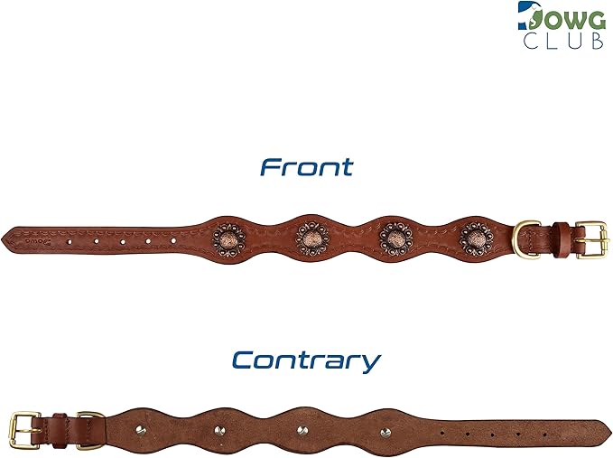 | Genuine Leather Collar with Scalloped Edges | Hand Tooled, Hand Carved, Full Grain, Heavy Duty | Comfortable, Strong (Large (Fit Neck Size 18.5"-22.5"), Brown-Scalloped Edges)
