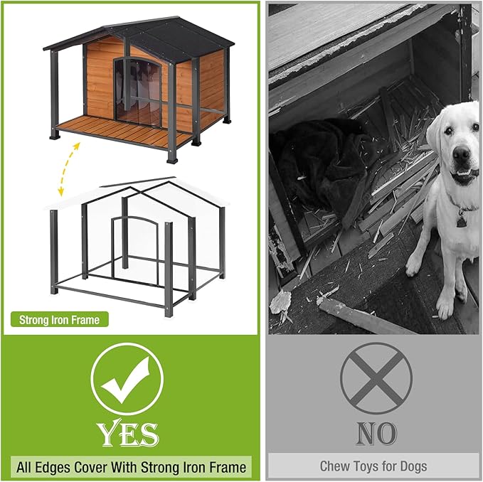 GUTINNEEN Dog House Outdoor with Removable Insulated Liner and Chew-Proof Metal Frame, Summer and Winter Use Dog Kennel for Small to Medium Dogs (40.6 “L×34.3”W×31.5“H)