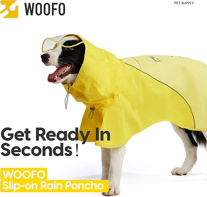 Slip-On Dog Rain Poncho, Quick & Easy to Wear Dog Raincoat, Unrestricted, Super Lightweight, and Waterproof Rain Jacket for All Breeds, Adjustable and Reflective (Yellow, Medium)
