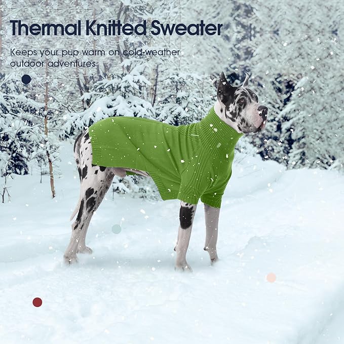 IECOii Great Dane Sweater,5XL Extra Large Sweater for Giant Breed Dogs in Winter,Turtleneck Cold Weather Knit Clothes,Machine Washable,Elastic Pullover for Saint Bernard,Mastiff (Grass Green,XXXXXL)