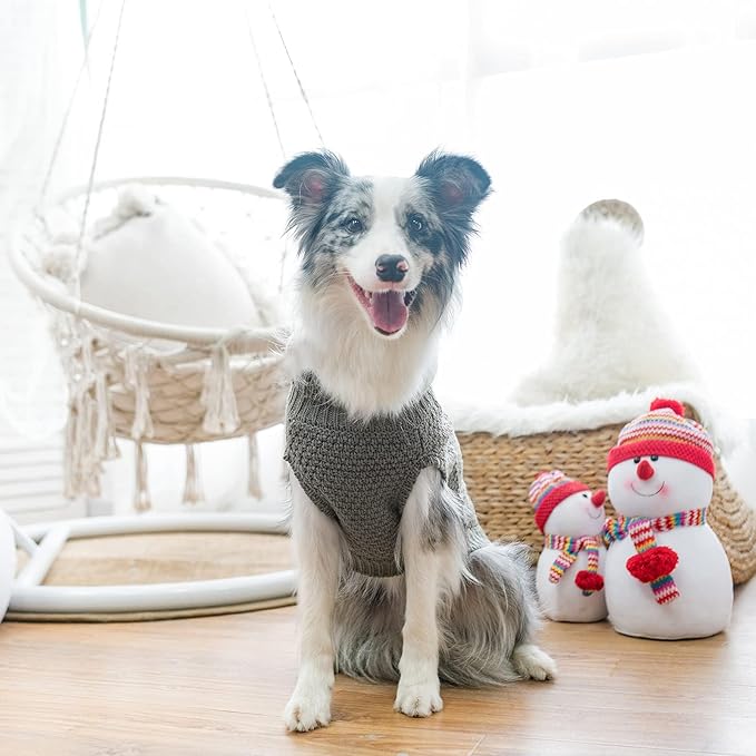 Mihachi Turtleneck Dog Sweater - Winter Coat Apparel Classic Cable Knit Clothes with Leash Hole for Cold Weather, Ideal Gift for Pet in New Year Smoky Gray Small/Medium