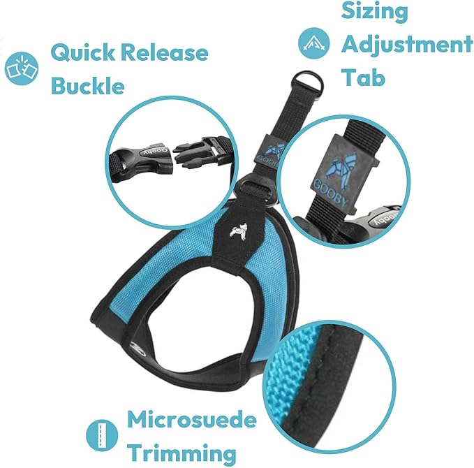 Gooby Escape Free Easy Fit Harness - Turquoise, Large - No Pull Step-in Patented Small Dog Harness with Quick Release Buckle - Perfect On The Go No Pull Harness for Small Dogs or Medium Dog Harness