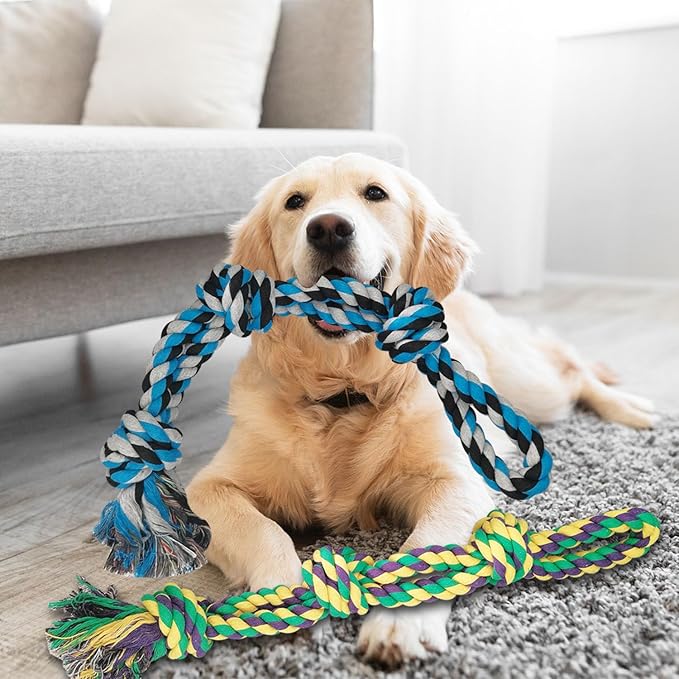 2 Pack Dog Rope Toy for Large Breed Aggressive Chewers, Nearly Indestructible Chew Rope Tug of War Toy, Interactive Toy for Boredom, Teeth Cleaning (390g/each, 55cm)